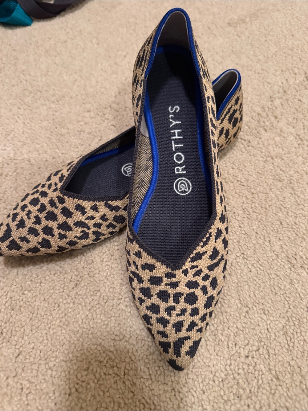 Rothy's Leopard-Print Pointed Flats in Tan and Black